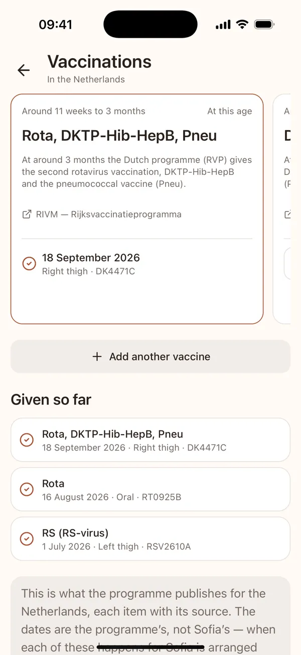 The appointments screen and the vaccination programme